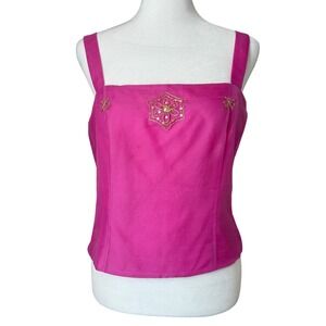 Y2K 100% silk pink camisole tank top gold embroidered sequins Vintage Size 8